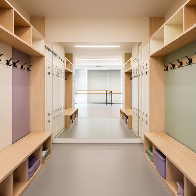 Vestuarios completos y ordenados junto a la sala de danza del estudio